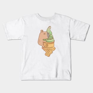 Capybara with Matcha Taiyaki Ice cream Kids T-Shirt